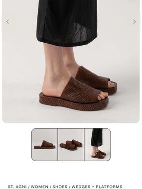 ST. AGNI Brown Woven Platform Slide Mules